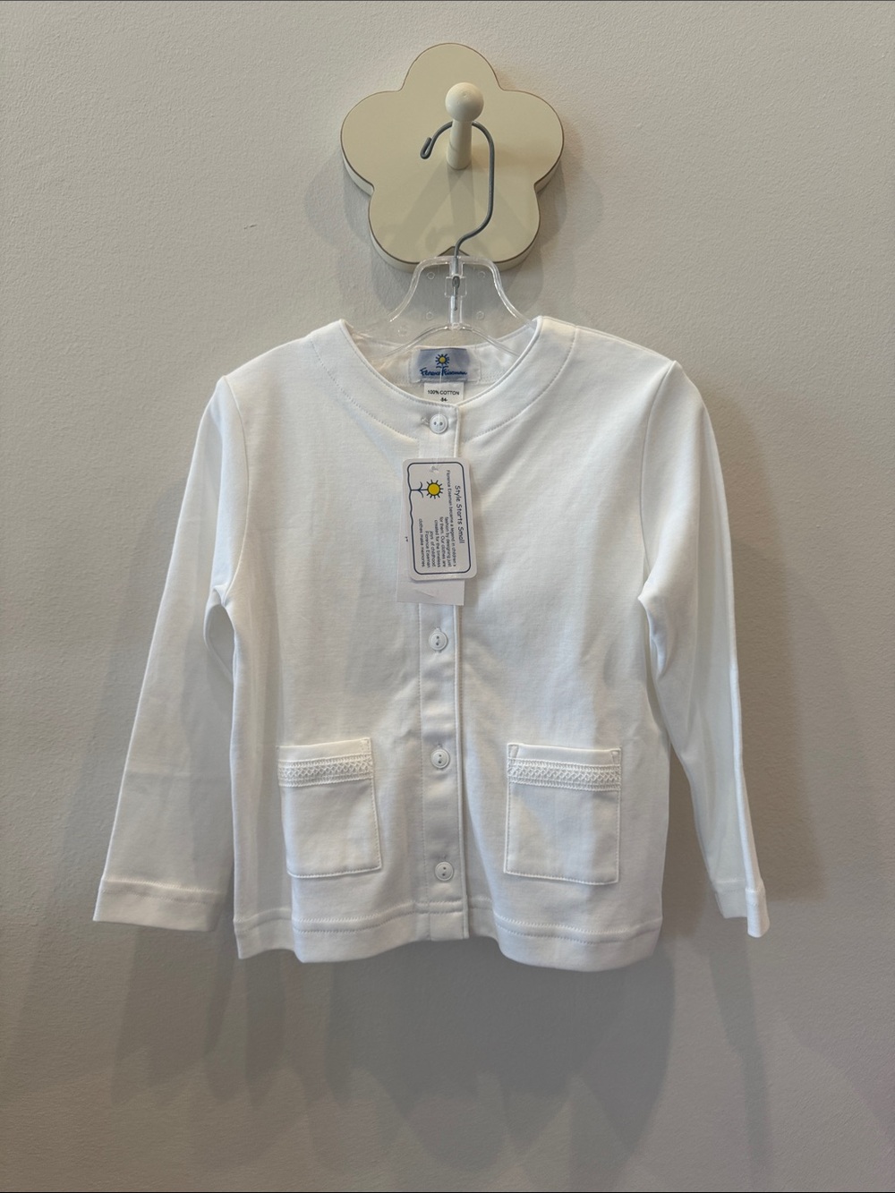 NWT Florence Eiseman White Interlock Knit Cardigan with Pockets Size 4t